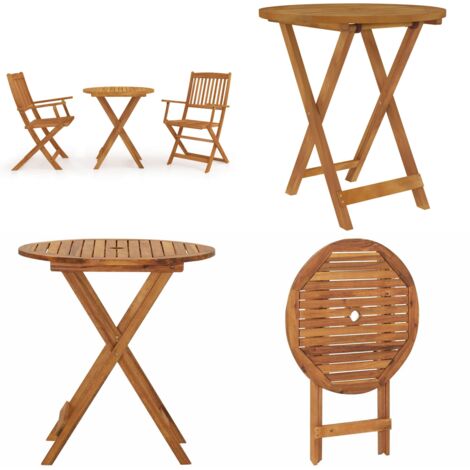 Comedor de jardín plegable 3 piezas madera maciza de acacia - Mesa de jardín - Sillas de jardín