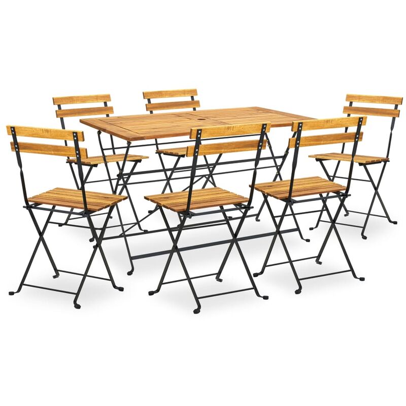 

BHD - Comedor de jardín plegable 7 piezas de madera maciza de acacia