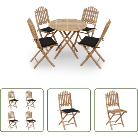 Comedor de jardín -  Set de comedor exterior plegable 5 piezas con cojines bambú