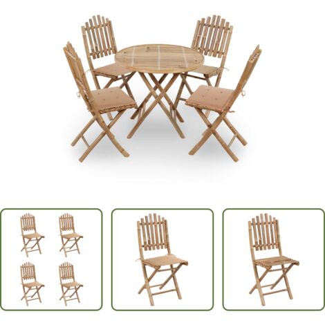 Comedor de jardín -  Set de comedor exterior plegable 5 piezas con cojines bambú