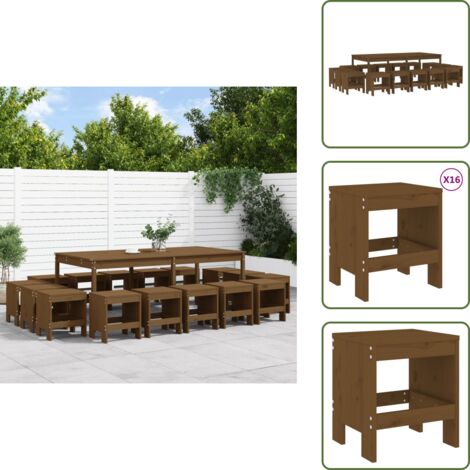 Comedor de madera - vidaXL Set de comedor de jardín 17 pzas madera maciza pino marrón miel - Comedor de patio