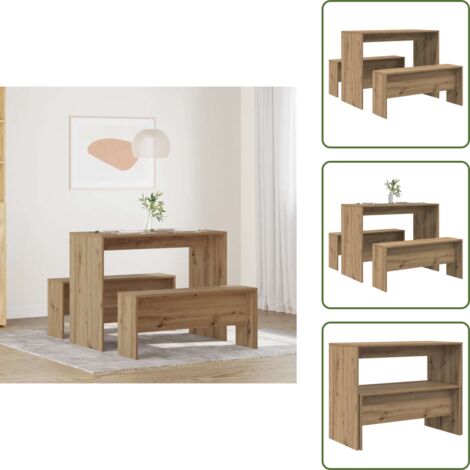 Comedor de roble atisian - vidaXL Mesa y bancos de comedor 3 pzas madera ingeniería roble atisian - Mesa de comedor con bancos