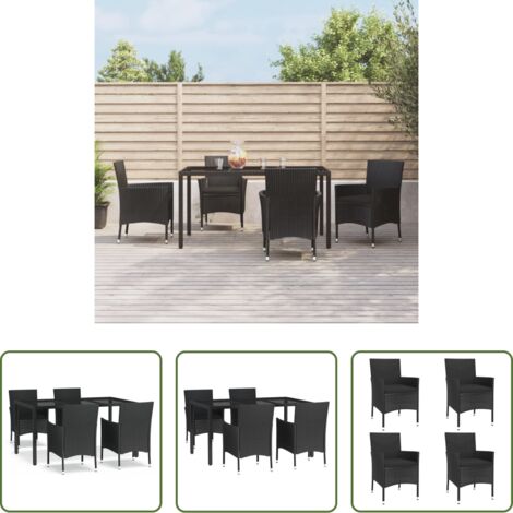 Comedor exterior -  Set de muebles jardín 5 pzas con cojines ratán sintético negro