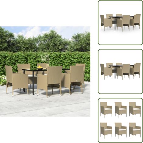 Comedor exterior - vidaXL Juego de comedor de jardín 7 piezas con cojines beige y negro - Muebles de jardín