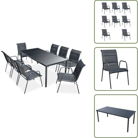 Comedor exterior - vidaXL Juego de comedor de jardín 9 piezas de acero negro - Comedor de jardín negro