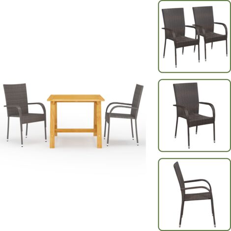 Comedor exterior - vidaXL Juego de comedor para jardín 3 piezas marrón - Comedor de jardín