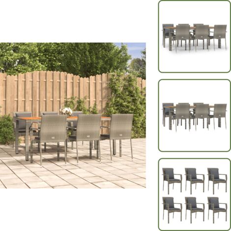 Comedor exterior - vidaXL Set comedor jardín 7 pzas y cojines ratán sintético gris - Ratán sintético