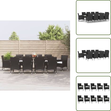 Comedor exterior - vidaXL Set de comedor jardín 11 pzas con cojines ratán sintético negro - Sillas de comedor