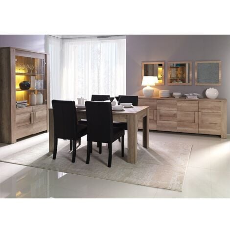 MEUBLORAMA Comedor FARRA: aparador, vitrina, 3 espejos y mesa con LED