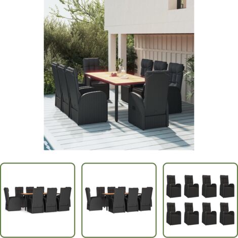 Comedor -  Juego comedor jardín 9 pzas madera acacia ratán sintético negro