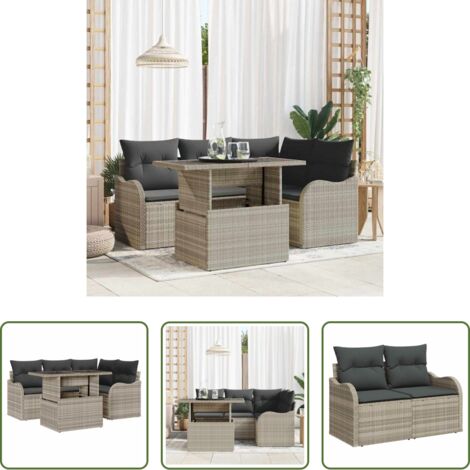 Comedor moderno -  Juego de comedor para exteriores 5 pcs Gris claro Poliratán