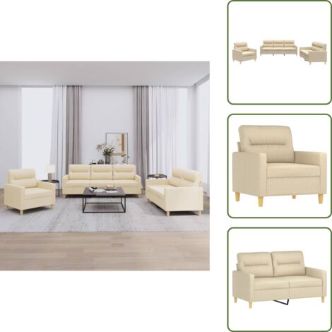 Comedor - vidaXL Juego de sofás con cojines 3 piezas tela crema - Relajación