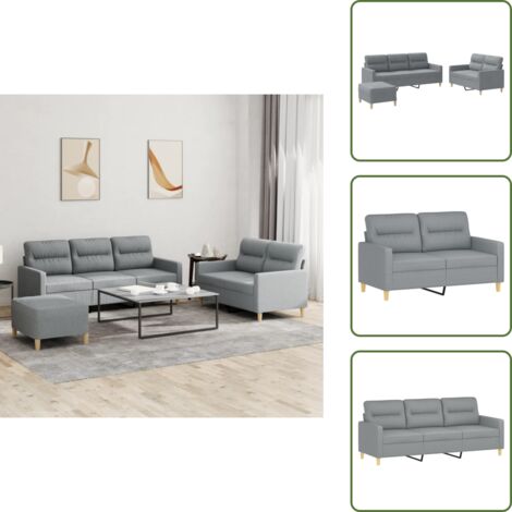Comedor - vidaXL Juego de sofás con cojines 3 piezas tela gris claro - Relajación