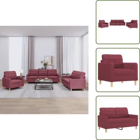 Comedor - vidaXL Juego de sofás con cojines 3 piezas tela rojo tinto - Diseño moderno