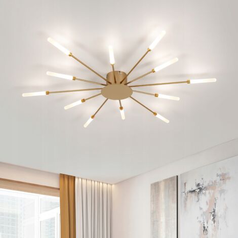 COMELY 12W Plafonnier LED moderne 12  têtes plafonnier semi-encastré lustres dorés éclairage de plafond pour chambre salon cuisine salle à manger restaurant , Diamètre 80 cm
