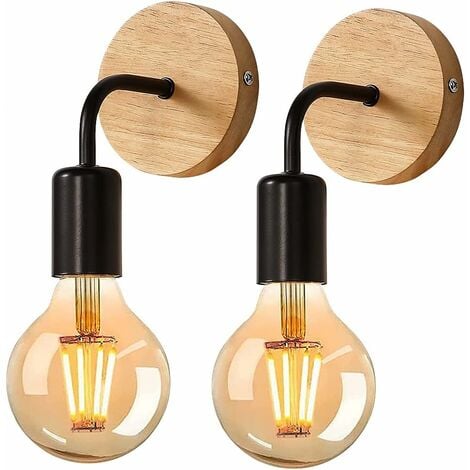 COMELY 2 Pack Applique Murale Interieur Industrielle, Appliques Murale Bois, Noir, Lampe Murale Métal Decoration Murale Rétro, pour Salon, Chambre à Coucher Ampoules Non comprises