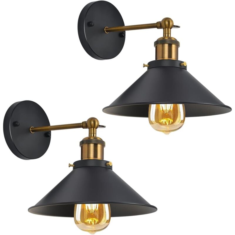 2 Packs de Lampes Murales Industrielles, Appliques Murales Vintage avec Rotation à 180°, Luminaire en Métal E27, pour Chambre Cuisine Restaurant,