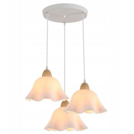 COMELY 3 Lampes Suspension Luminaire Vintage Lustre Industriel en Bois Rétro Plafonnier Fleurs Design E27 Éclairage de Plafond pour Salon Chambre Cuisine (Blanc, Bois)