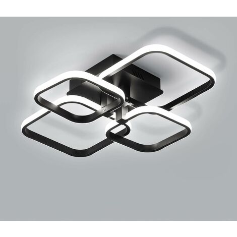 COMELY 60W LED Deckenleuchte, Moderne 6000K LED Deckenleuchte mit 4 quadratischen modernen schwarzen Rechteck Design Deckenleuchte für Wohnzimmer, Schlafzimmer, Flur, Büro (Schwarz)