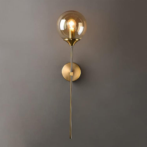 COMELY Aplique de pared industrial vintage, lámpara de pared interior LED, lámpara de noche E14 Golde, apliques de bola de cristal ámbar para dormitorio, sala de estar, pasillo, comedor (ámbar)