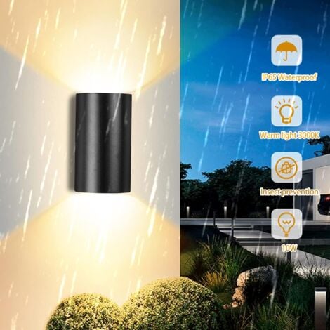 COMELY Aplique de Pared LED Exterior, Lámpara de Exterior de Aluminio Impermeable IP65, 10W, Negra para Villa, Jardín, Escalera - Luz Cálida 3000K