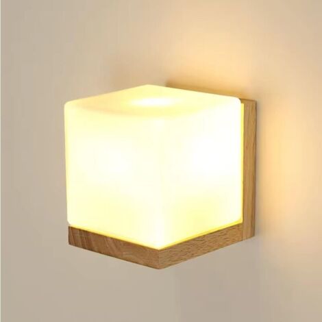 COMELY Applique da parete vintage per interni, moderna lampada da parete in legno e vetro, applique da parete in legno E27 per camera da letto, soggiorno, corridoio, sala da pranzo, cucina