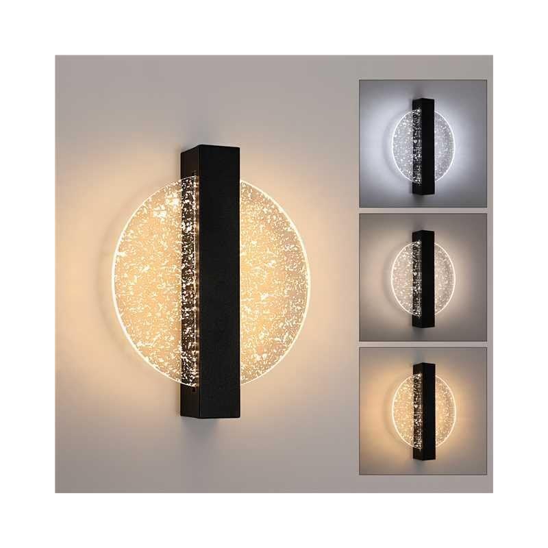 Comely - Applique Murale led 12W, Lampe Murale Moderne en Aluminium, Noir, Applique Murale Intérieure Ronde en Acrylique pour Salon, Chambre,