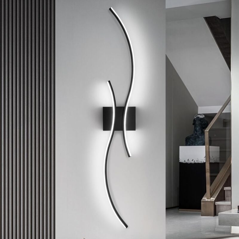 Comely - Applique Murale Interieur led 27 w Lampe Murale Moderne - 80 cm Noir Design Incurvé Éclairage Murale pour Couloir Salon Chambre Escalier
