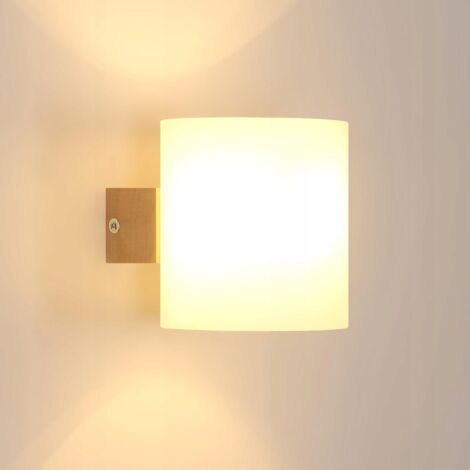 COMELY Applique Murale Intérieure Bois E27, Abat-jour en Verre Design Éclairage Mural pour Chambre Couloir Escalier Salon