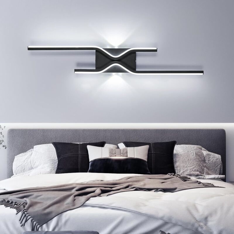 Comely - Applique Murale Intérieure led, 25W Lampe Murale Moderne Noire, 6500K Lumière Banche Froide, Luminaire Mural Interieur Aluminium pour