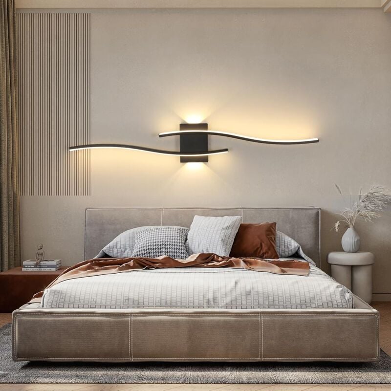 Comely - Applique Murale Intérieure led, 89CM led Longue Lampe Murale Moderne Salon 27W 3037LM, Noir Luminaire Mural Lignes Design pour Chambre