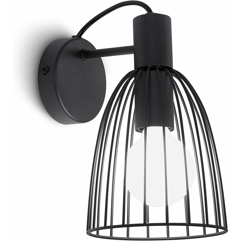 Applique Murale Intérieure Vintage E27 Luminaire Murale Industrielle Noir Abat-jour Cage en Métal Puissance Max 60W pour Couloir Escaliers Salon