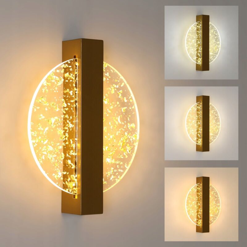 Comely - Applique Murale led 12W, Or Lampe Murale Intérieure Moderne en Aluminium, Applique Murale Intérieure Ronde en Acrylique pour Salon, Chambre,
