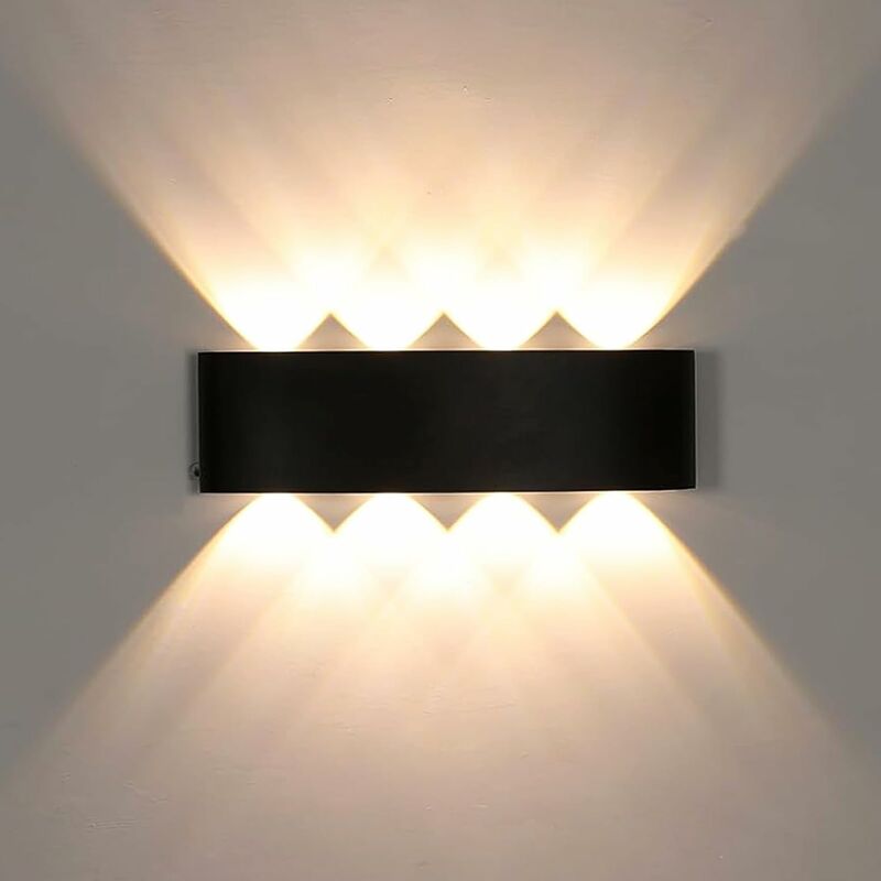 Image of Comely - Applique Murale led Esterno/Interno, Moderno Lampada Parete Su-Giù Nera, Illuminazione Parete per Soggiorno, Camera, Bagno (24W, Luce Calda