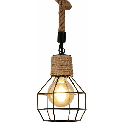 COMELY Aufhängung Industriebeleuchtung Holzleuchter und Seilverstellbare Höhe Vintage Schwarze Lampe E27 für Küchen Wohnzimmer Hotel Bar Restaurant (Glühbirne nicht inbegriffen)