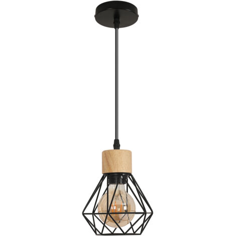 COMELY Black & Wood Industrial Pendant Light with E27 Fitting, 150cm Adjustable Hanging Length, for Kitchen Island, Dining Table, Bar