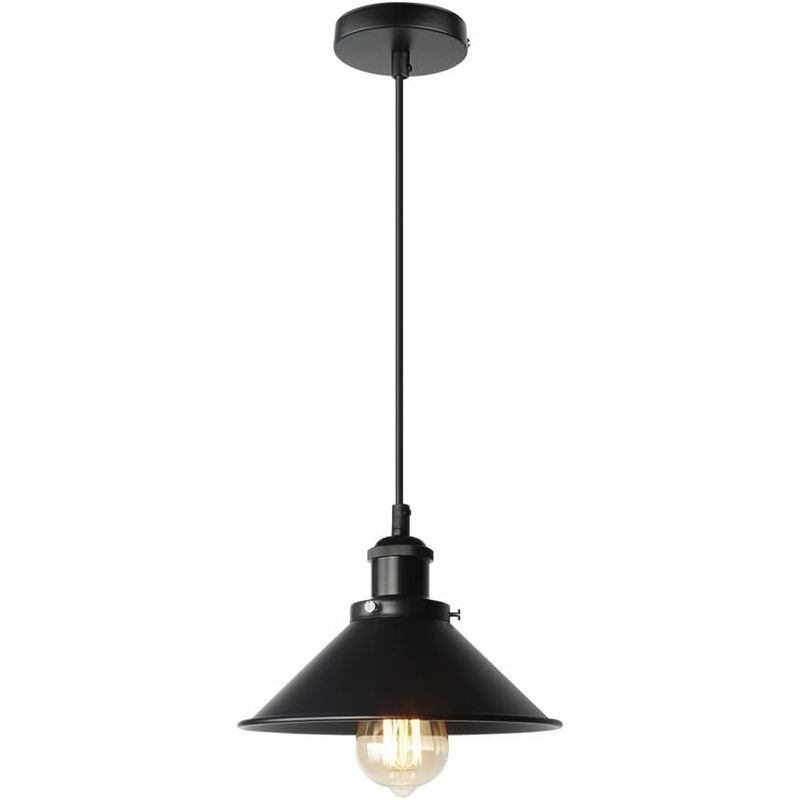 Image of Ciondolo industriale vintage, plafoniera di design Edison, luce in metallo E27 per cucina, sala da pranzo, soggiorno, ø 22 cm, nero - Comely