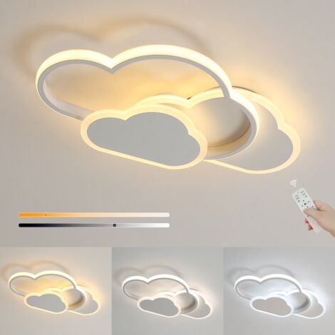 COMELY Creative Cloud LED Ceiling Light 32W 42cm Ideal for Bedroom, Children's Room - White (With Dimmable Remote Control 3000-6500K)