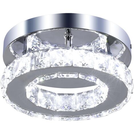 COMELY Crystal LED Ceiling Light, 12W Round Flush Mount LED Ceiling Light, Modern Silver Living Room Lighting, for Bedroom, Hallway, Kitchen, Dining Room 20  20 cm (White Light 6500K)