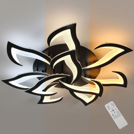 COMELY Dimmable LED Ceiling Light, 10 Petals Modern Indoor Flush Mount Ceiling Lamp, Modern Acrylic Flower Shape Chandelier Lighting for Bedroom Living Room Dining Room (70W, Black Edge)