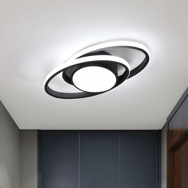 Image of Doppio design moderno a led led led rotondo per bagno in camera da letto per la cucina illuminazione potente ed elegante (luce bianca da 39W nera