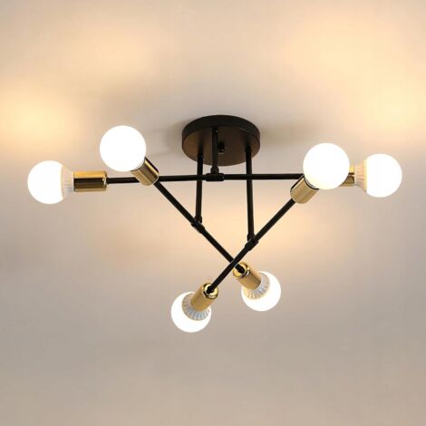 COMELY Industriale Lampadario a soffitto, 6 luci E27 lampada da soffitto in metallo vintage, lampada da soffitto Sputnik oro retrò per soggiorno, cucina, sala da pranzo, camera da letto, diametro 52 c