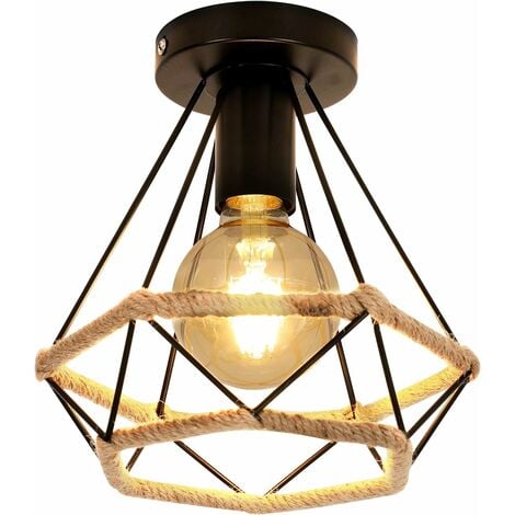 COMELY Industrielle Deckenleuchte verdrehtes Seil im Vintage -Eisen E27 Schwarz Suspension Deckenlampe für Eingangslounge Veranda Korridor 20 cm (Glühbirne nicht enthalten)