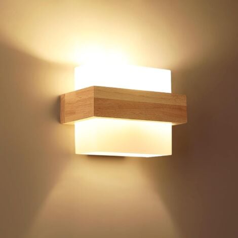 COMELY Innenwandleuchte Holz, Moderne E27 Wandlampe mit Glasschirm, Kreatives Design Wandbeleuchtung Innendekoration für Schlafzimmer Wohnzimmer Flur Treppenhaus Café [Energieklasse E]