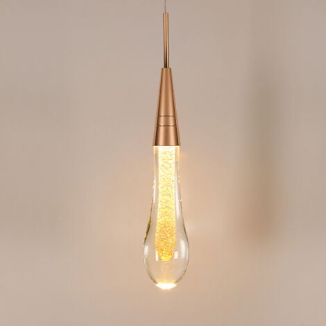 COMELY Lampada a sospensione a LED, lampadario creativo in vetro a goccia, moderna plafoniera a LED in vetro dorato per camera da letto, sala da pranzo, cucina, soggiorno, luce calda