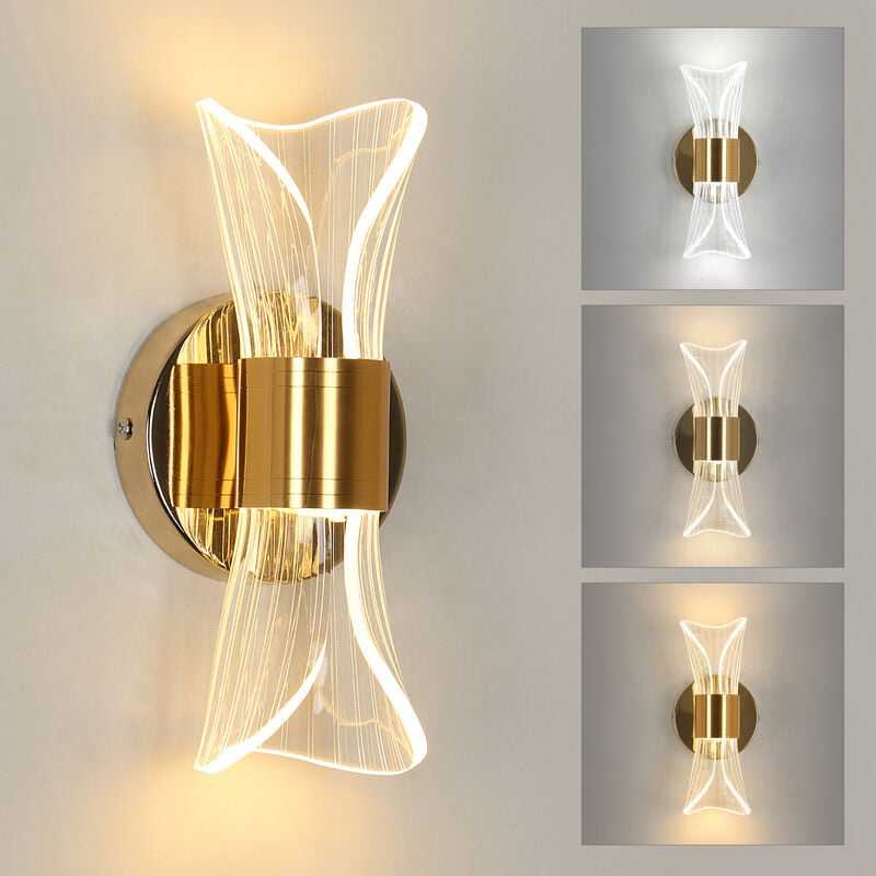 Image of Lampada da parete led per interni 12W Moderna lampada da parete dimmerabile, illuminazione in metallo acrilico, luce dorata per il corridoio del