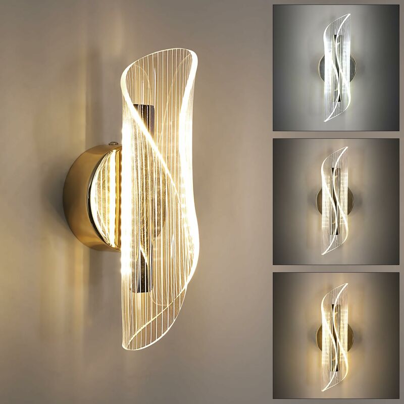Image of Lampada da parete led per interni 12W Moderna lampada da parete tricolore, lampada da parete in alluminio dorato per camera da letto soggiorno scala