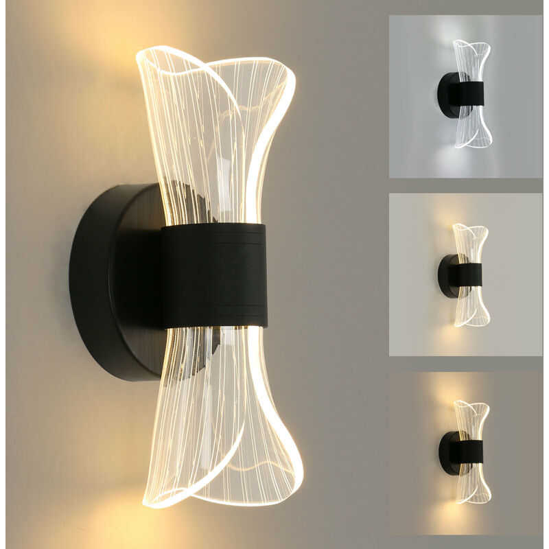 Image of Lampada da parete per interni a led nero dimmerabile, lampada da parete moderna da 12W dal design creativo, illuminazione acrilica per scale del