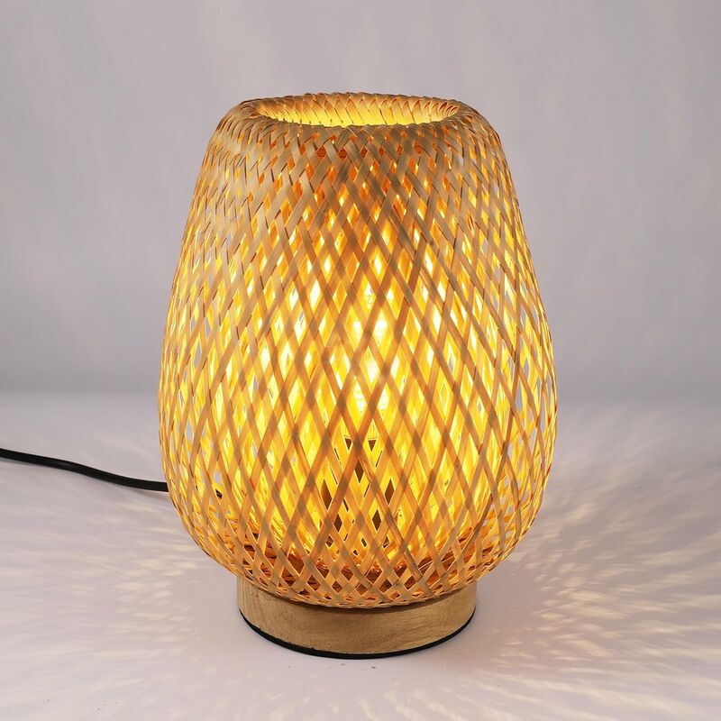 Image of Comely - Lampada da tavolo in bambù intrecciato con paralume di design perfetto per sala da pranzo per camera da letto e soggiorno 1828 cm (lampadina