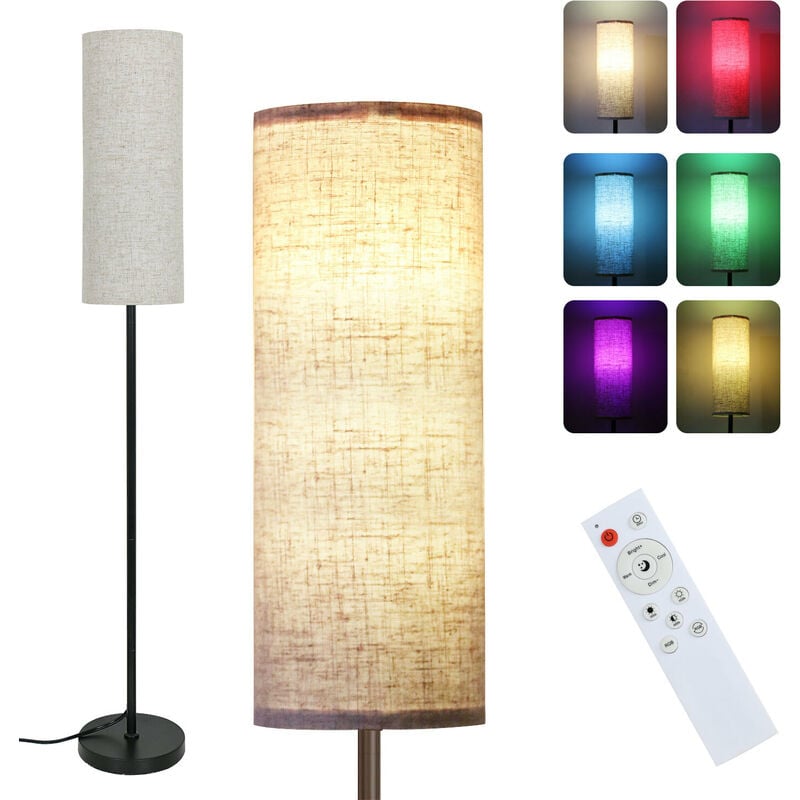 Image of COMELY Lampada da terra dimmerabile, RGB industriale con dimmer, paralume in lino, lampada per camera da letto, soggiorno, ufficio